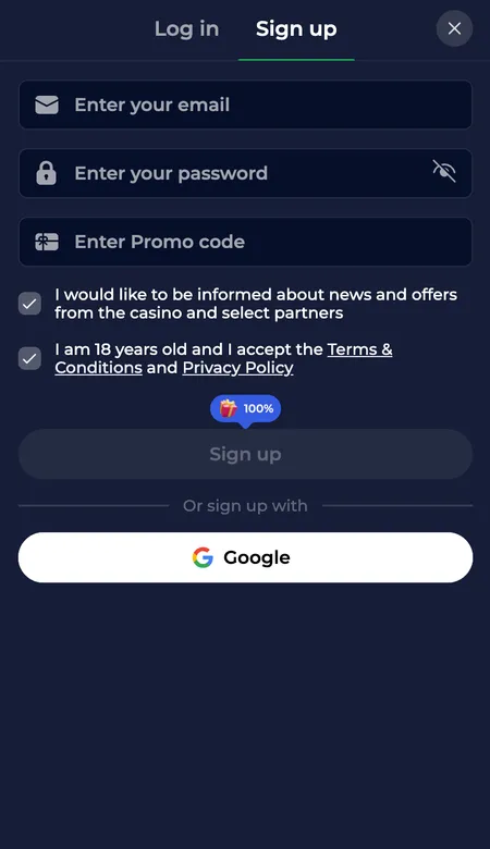 NineWin registration form step one