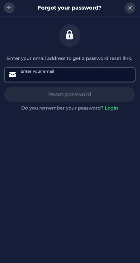 NineWin password reset screen